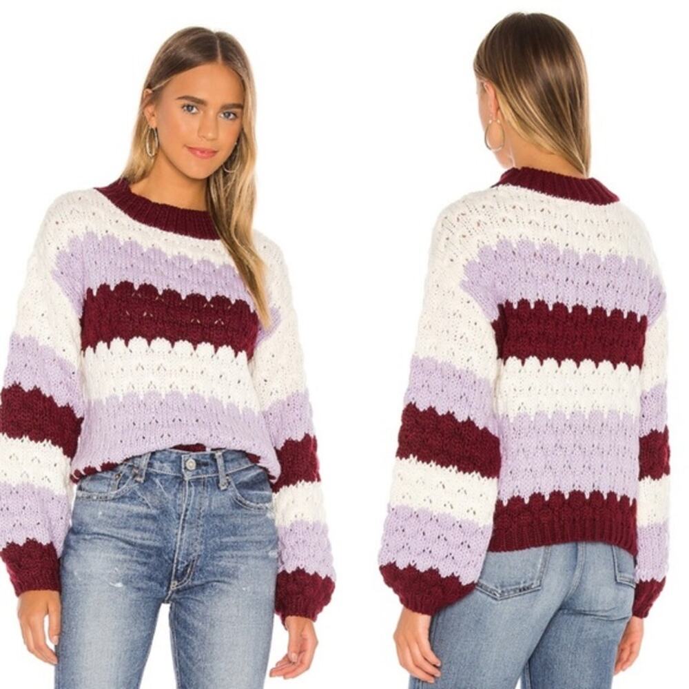 BB Dakota Striped Sweater with Hot Balloon Sleeves Size Medium - Picture 3 of 15